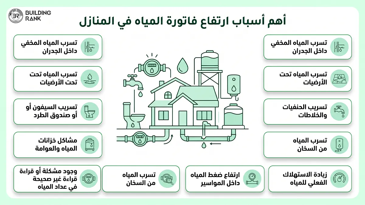 اسباب ارتفاع فاتورة المياه